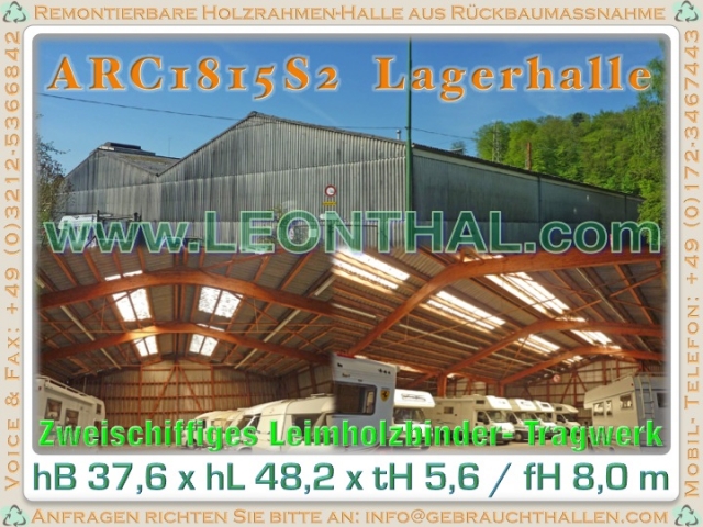 Leimholzkonstruktion einer Lagerhalle, geeignet als Reithalle / Bewegungshalle, 